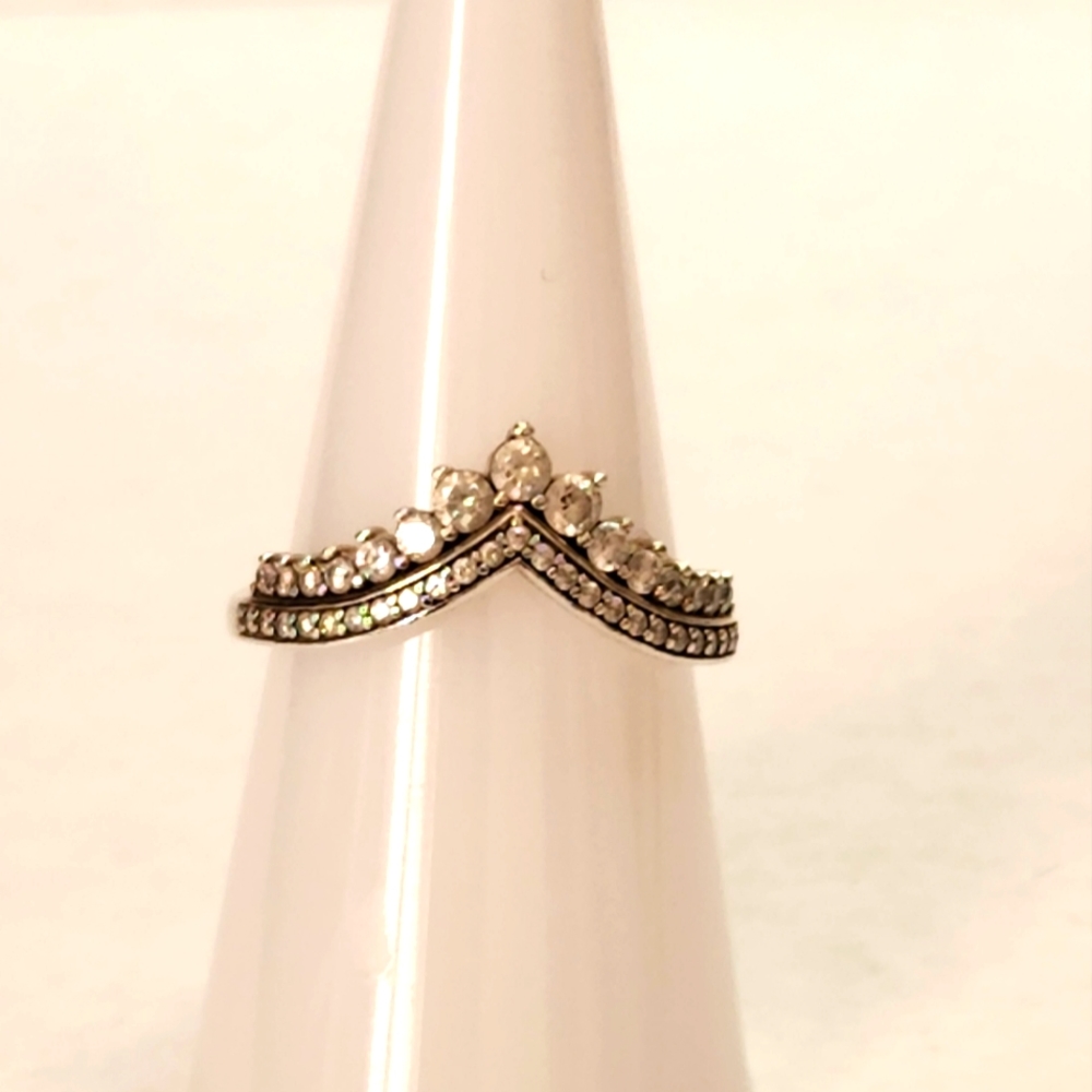 Pandora Sterling Silver Princess Wishbone Ring with Clear  CZ's